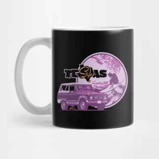 Texas-Style Surfer with Ford Bronco in pastel pinks and purples Mug